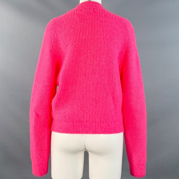 GANNI Size M Hot Pink Alpaca Blend Rhinestones Cropped Cardigan - Picture 4 of 7